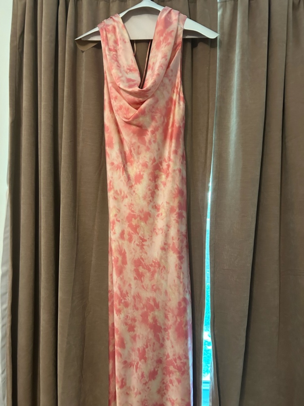 Zara Pink Marble Cowl-Neck Maxi Dress